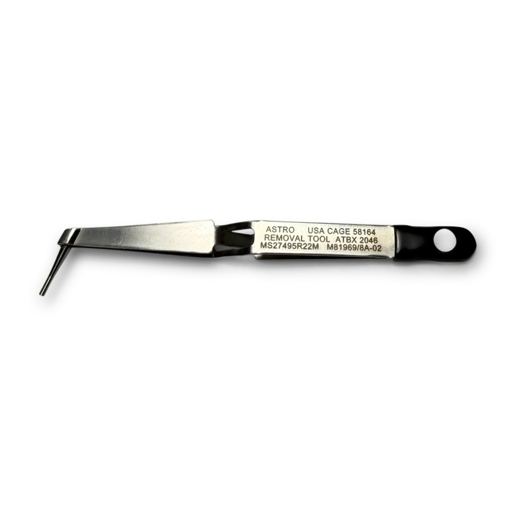 Astro Tool ATBX 2046 metal removal tweezer qualified to MS27495R22M, equivalent to DMC DRK95-22M.